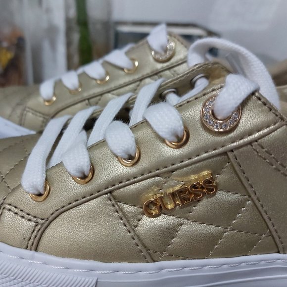 GUESS Women's Loven Casual Lace-Up Sneakers GOLD TONE Size 5 - Picture 6 of 12